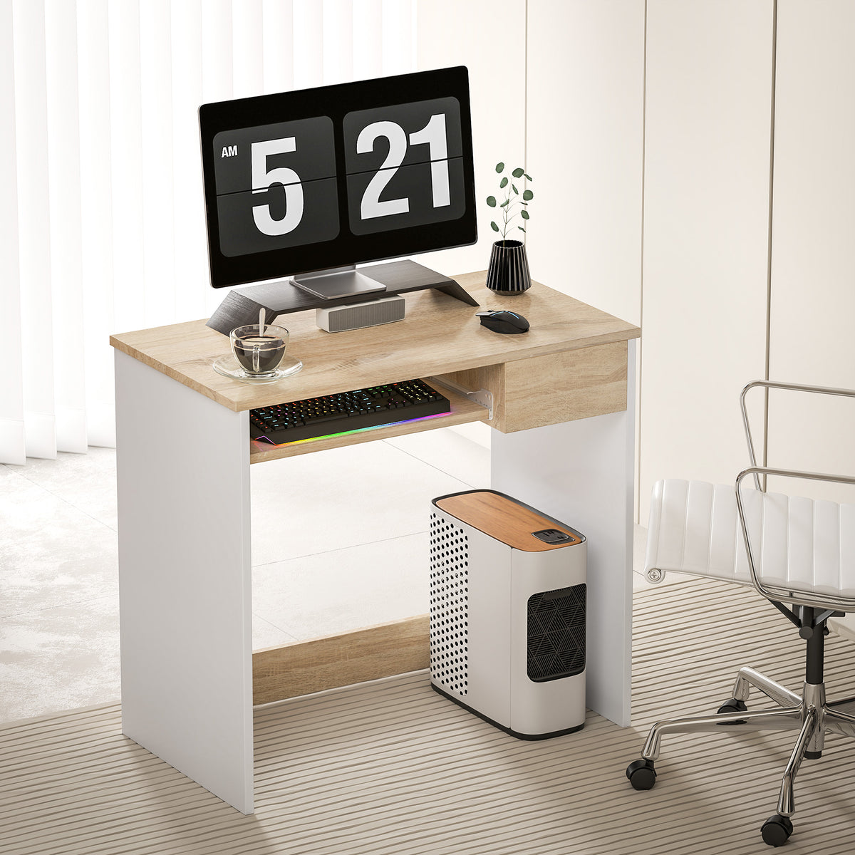 HOMCOM Compact Computer Desk with Keyboard Tray, Home Office Desk with ...