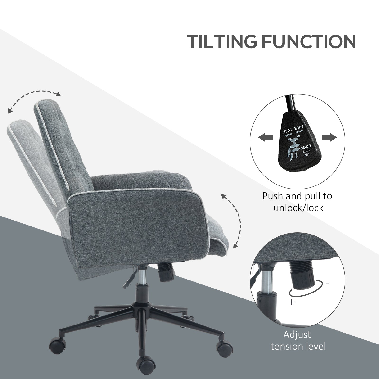 HOMCOM Linen Computer Chair with Armrest, Modern Swivel Chair with Adjustable Height, Dark Grey - anydaydirect