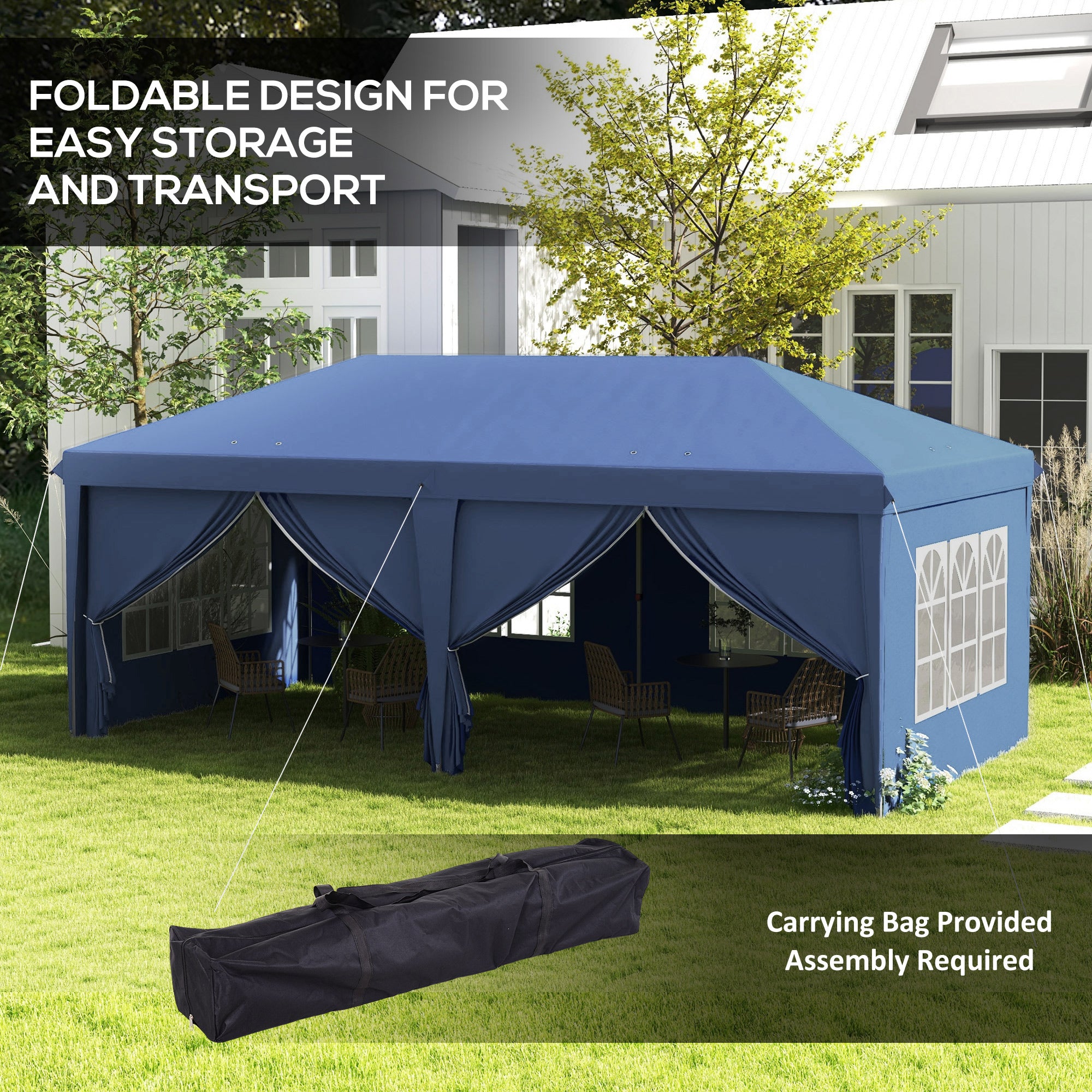 Outsunny 3 x 6m Pop-Up Gazebo, with Curtain Walls and Windows - Blue - anydaydirect