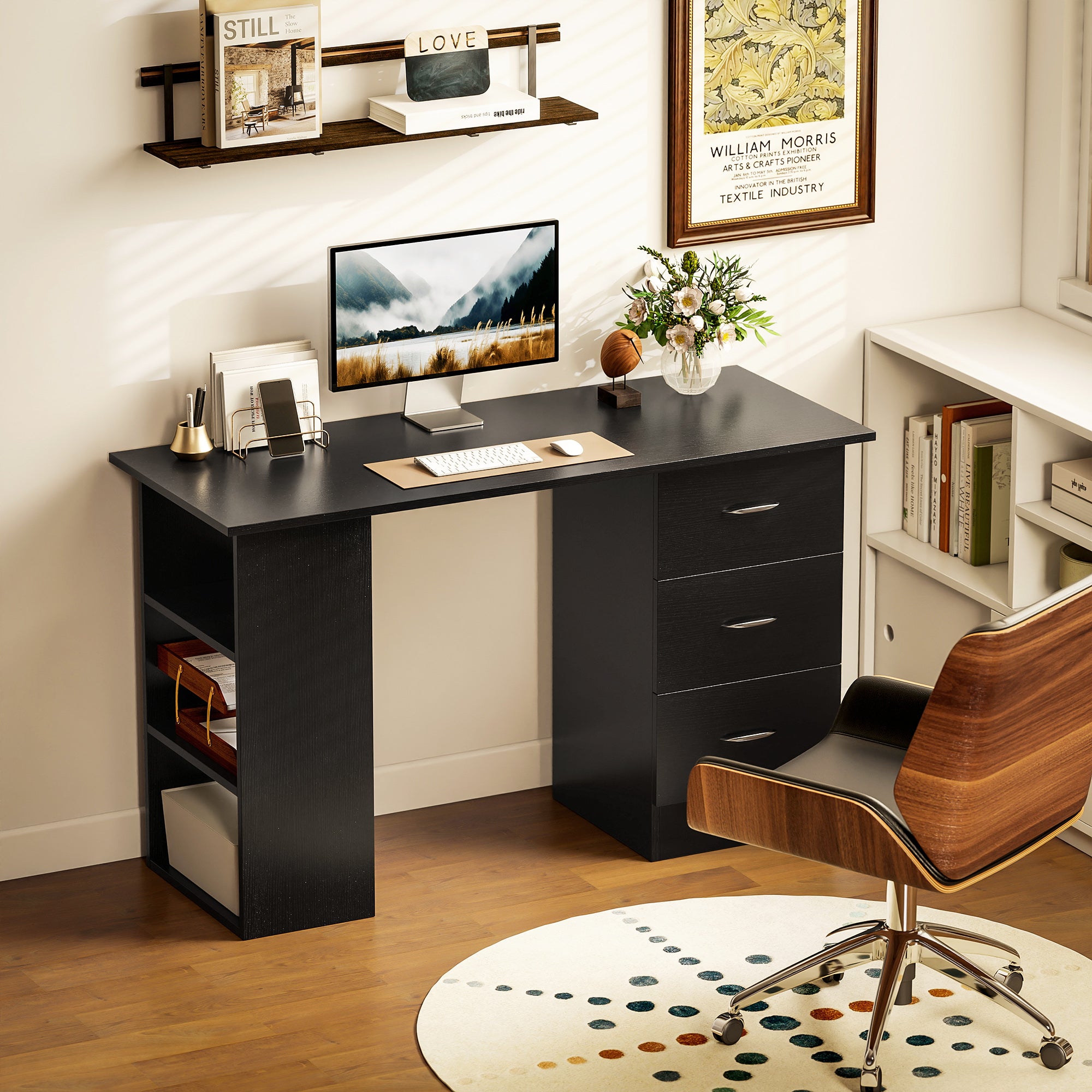 HOMCOM Computer Desk, Home Office Desk, Writing Table, PC Workstation with 3 Storage Shelves and 3 Drawers for Working, Study, 120 x 49 x 72 cm, Black - anydaydirect