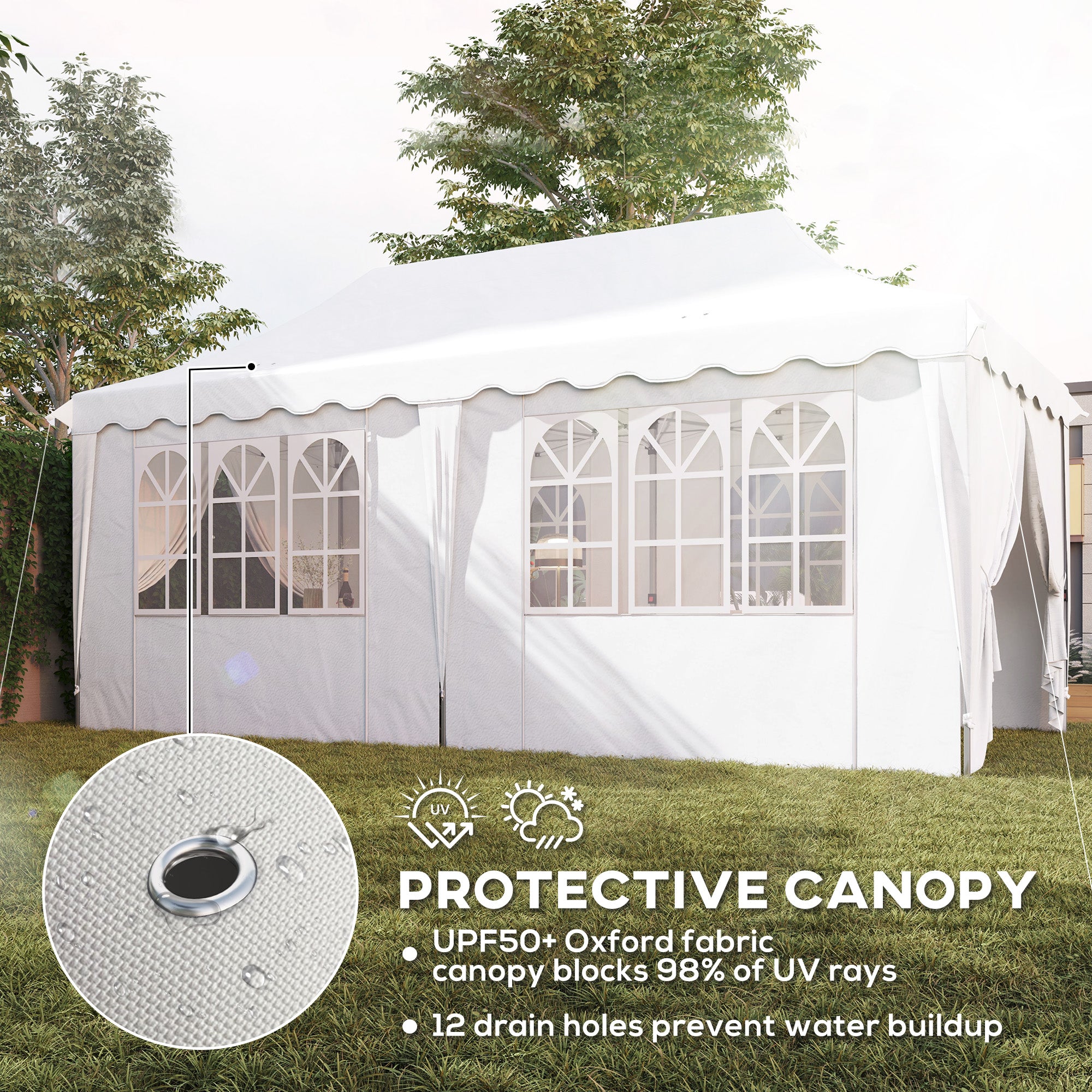 Outsunny 3 x 6m Pop Up Gazebo with Sides, UPF50+ Height Adjustable Party Tent Instant Event Shelter with Carry Bag and Sand Bags for Garden, Patio, White - anydaydirect