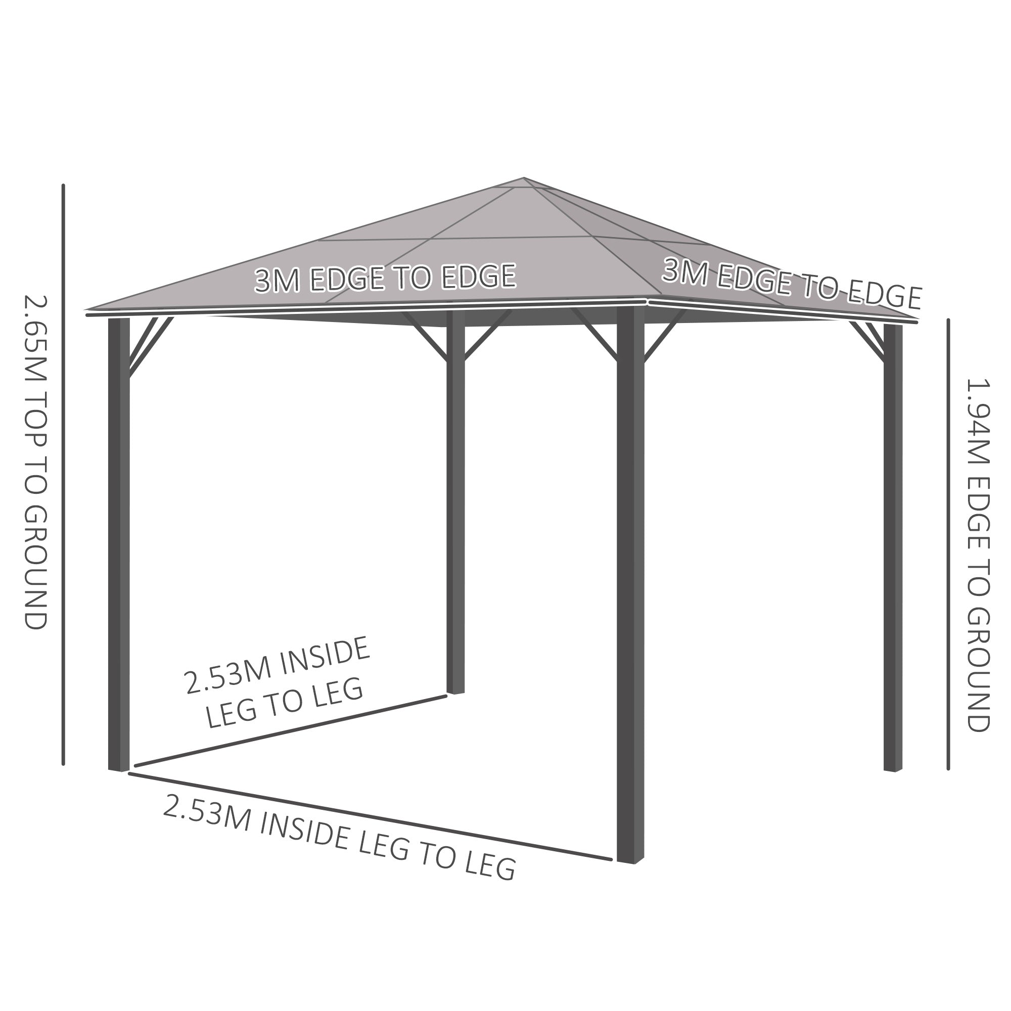 Outsunny 3m x 3m Hardtop Metal Frame Mesh Draped Gazebo Black - anydaydirect