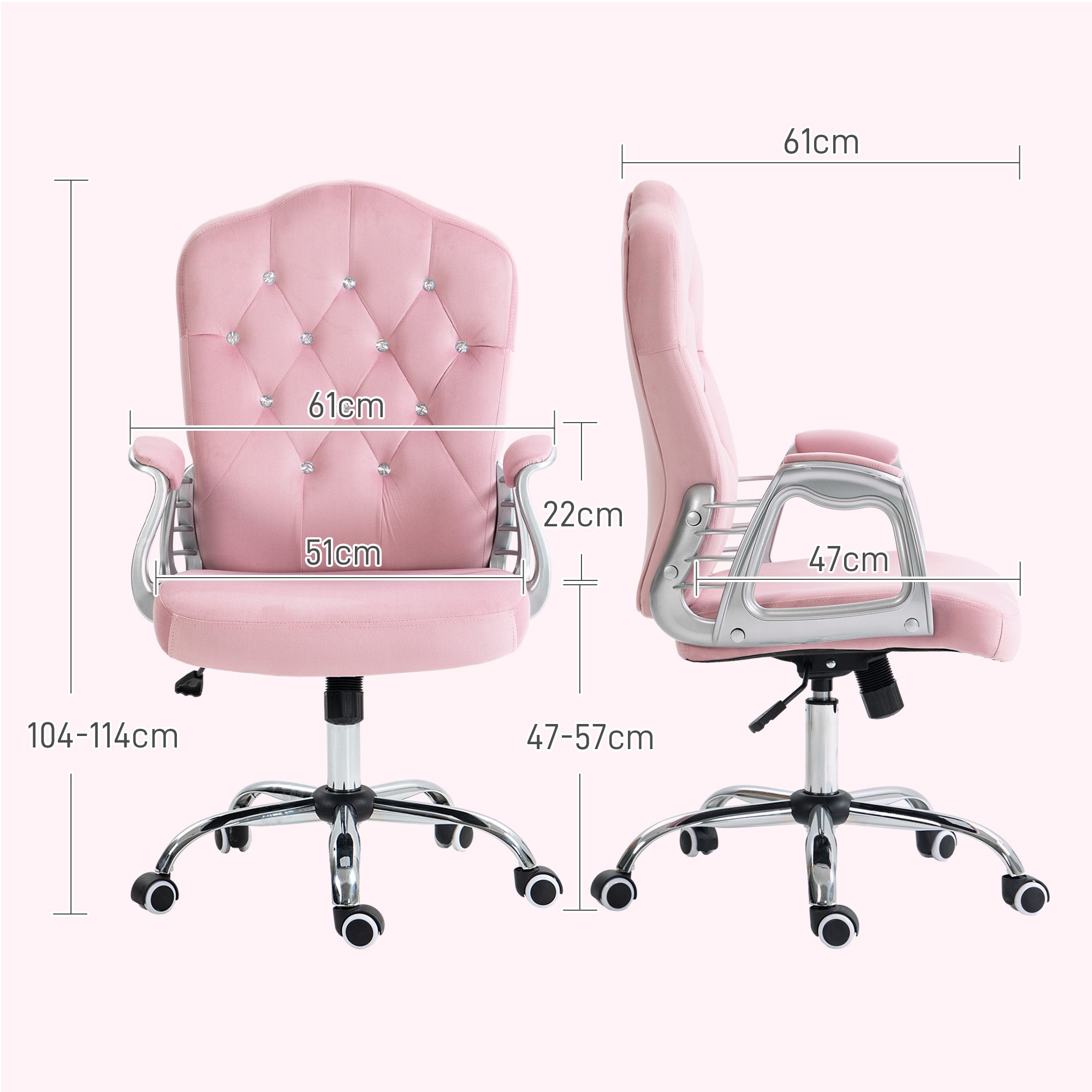 Vinsetto Velvet-Feel Work Chair, with Diamante Back - Pink - anydaydirect