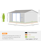 Outsunny 14 x 9 ft Lockable Garden Shed Large Patio Roofed Tool Metal Storage Building Foundation Sheds Box Outdoor Furniture, Grey - anydaydirect