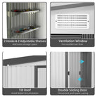 Outsunny 5 x 7FT Galvanised Metal Shed with Foundation, Lean to Tool Garden Shed with Sliding Doors and 2 Vents, White - anydaydirect