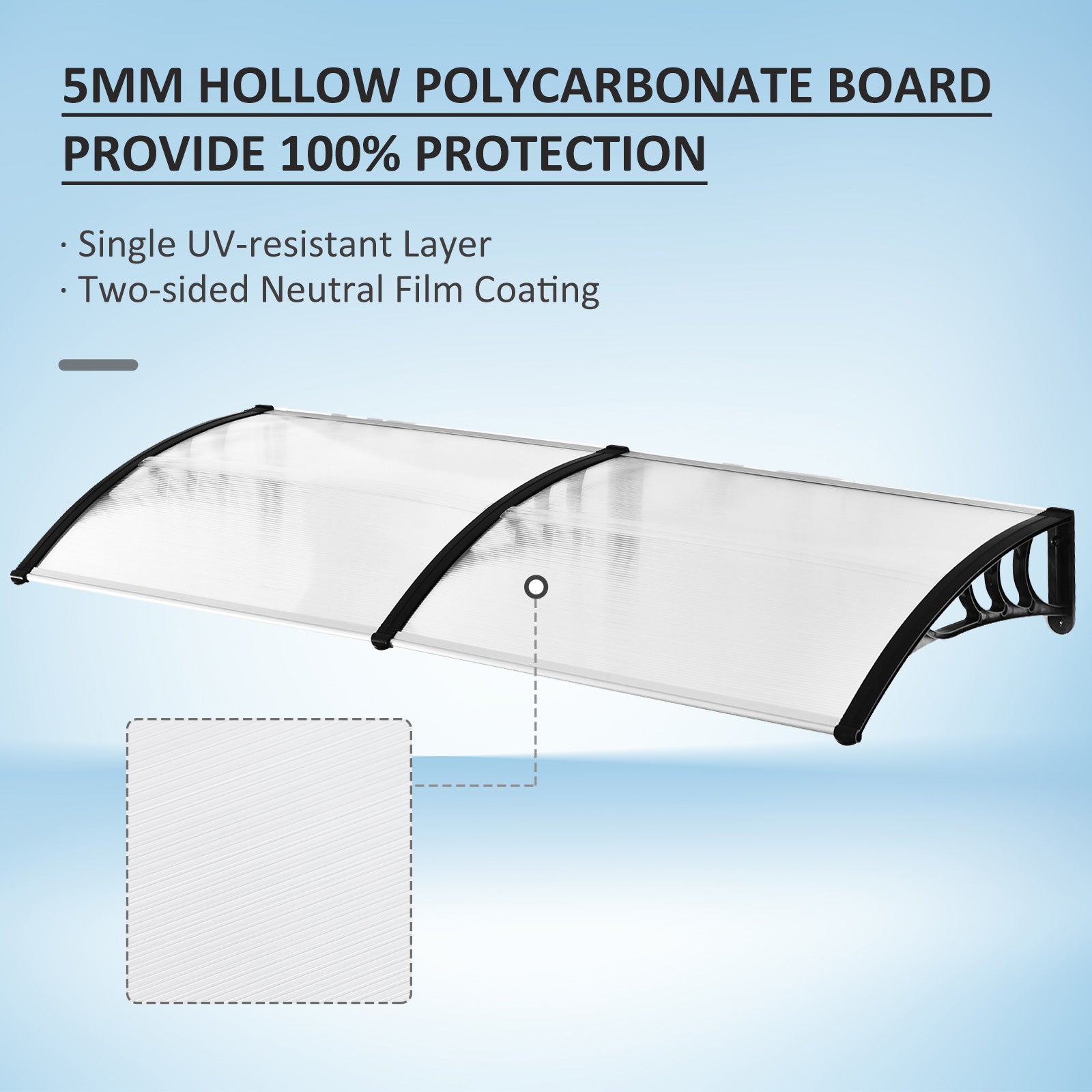 Outsunny 75 x 195 cm Curved Door Window Awning Canopy, Polycarbonate Cover Front Door Outdoor Patio, UV Rain Snow Protection Shelter, Clear - anydaydirect
