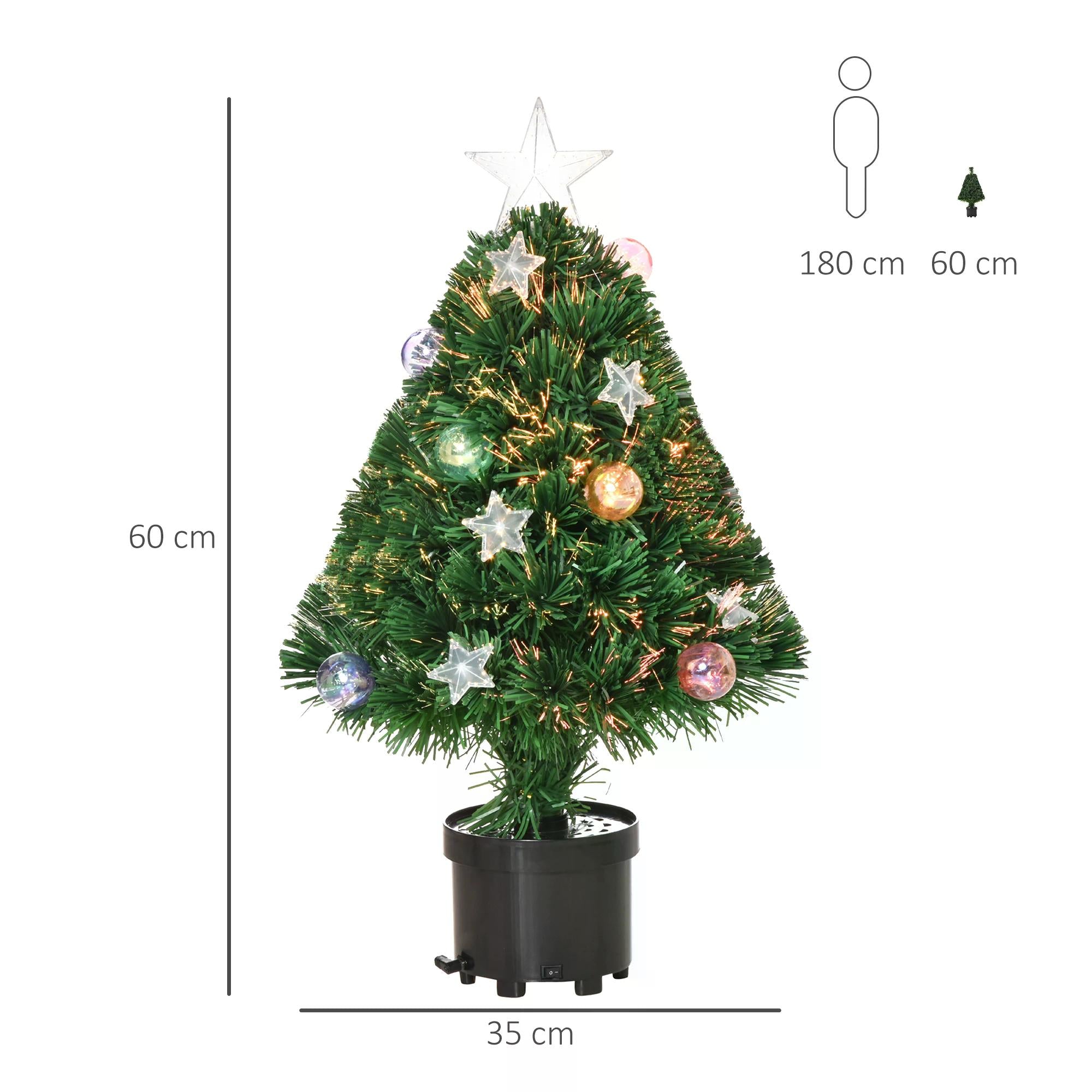 HOMCOM 2FT Pre-lit Artificial Christmas Tree Tabletop Multicoloured Fibre Optic Xmas Decoration w/ LED Lights Pot Table Desk - Green - anydaydirect