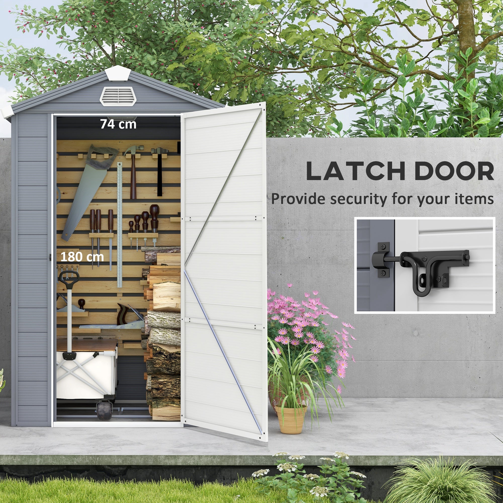 Outsunny 4 x 3ft Garden Shed with Foundation Kit, Polypropylene Outdoor Storage Tool House with Ventilation Slots and Lockable Door, Grey - anydaydirect