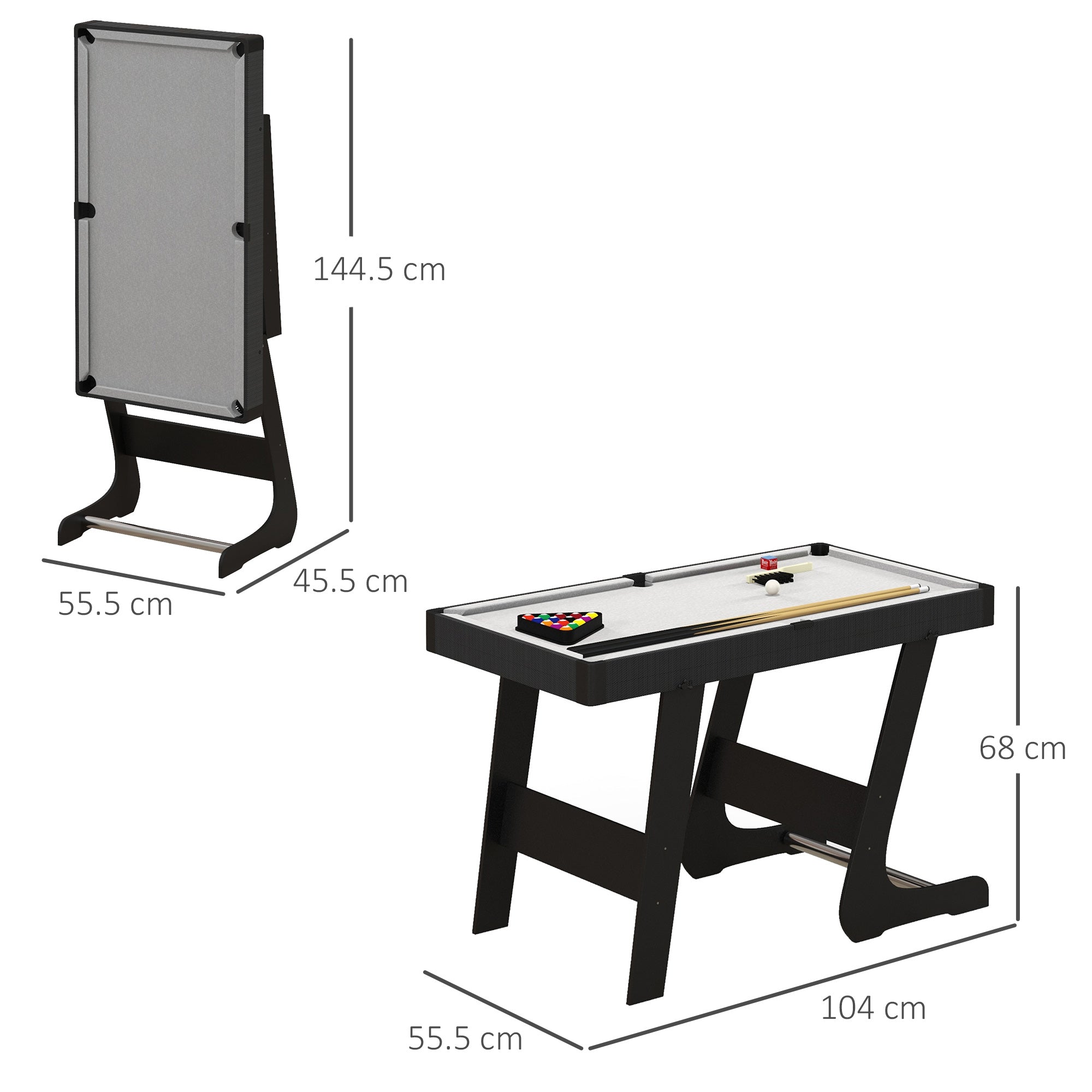SPORTNOW 3.5ft Folding Pool Table, Snooker Table with Two Cues, 16 Balls, Chalk, Triangle, Brush - Grey - anydaydirect
