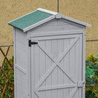 Outsunny Wooden Garden Cabinet 3-Tier Storage Shed 2 Shelves Lockable Organizer with Hooks Foot Pad 74 x 55 x 155cm Light Grey - anydaydirect