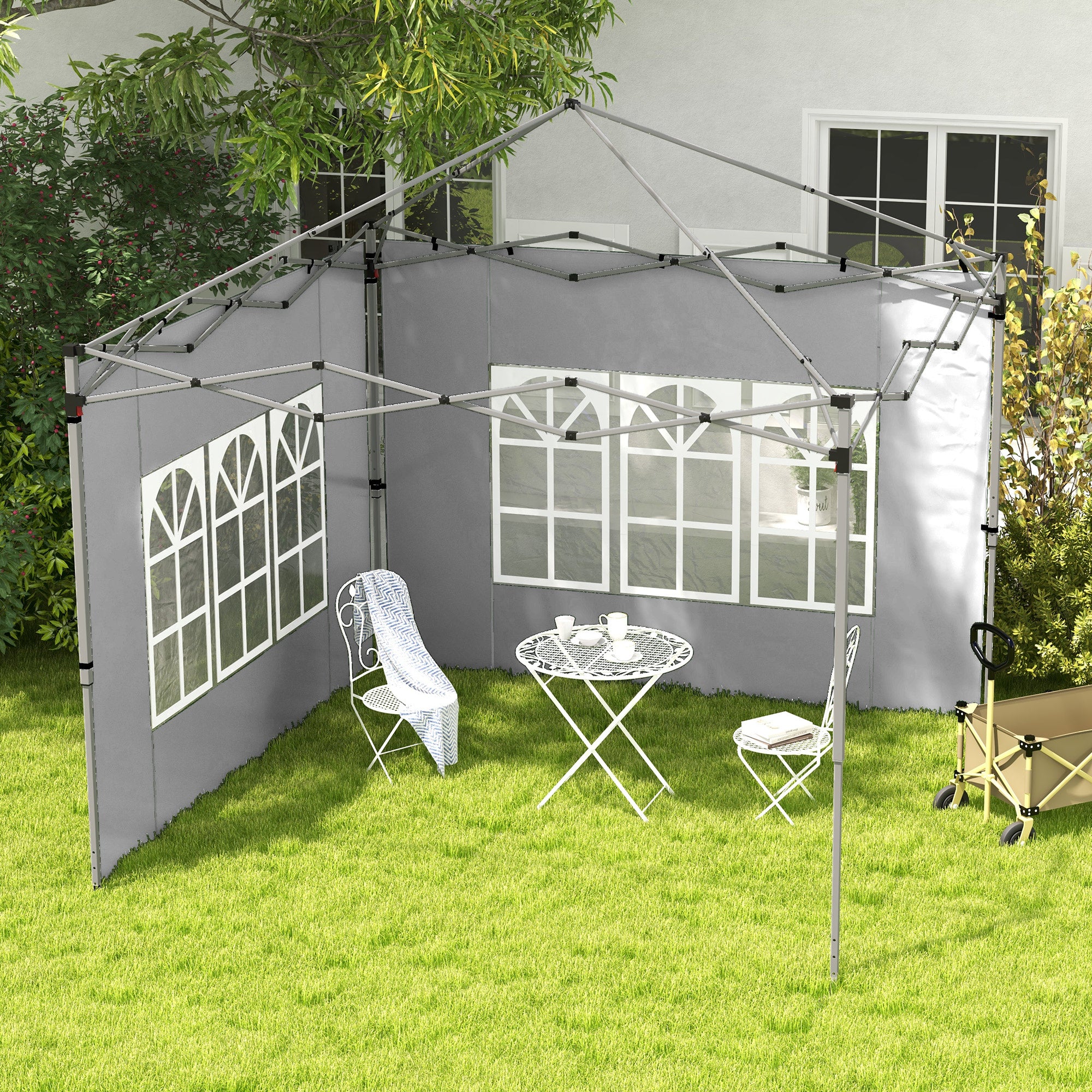 Outsunny Gazebo Side Panels, Sides Replacement with Window for 3x3(m) or 3x4m Pop Up Gazebo, 2 Pack, Grey - anydaydirect