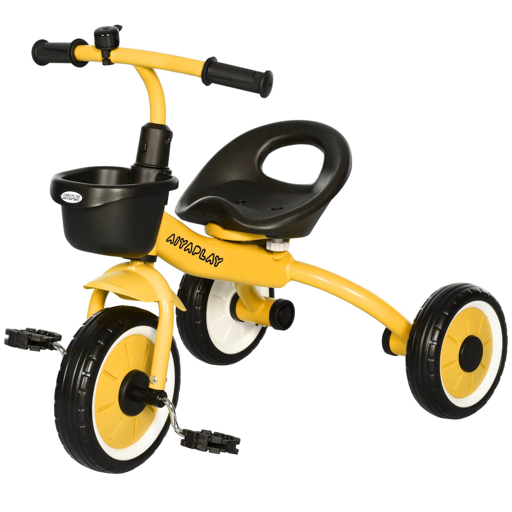AIYAPLAY Toddler Trike: Adjustable Seat, Storage Basket & Bell, Durable Tricycle for 2-5 Years, Sunny Yellow - anydaydirect