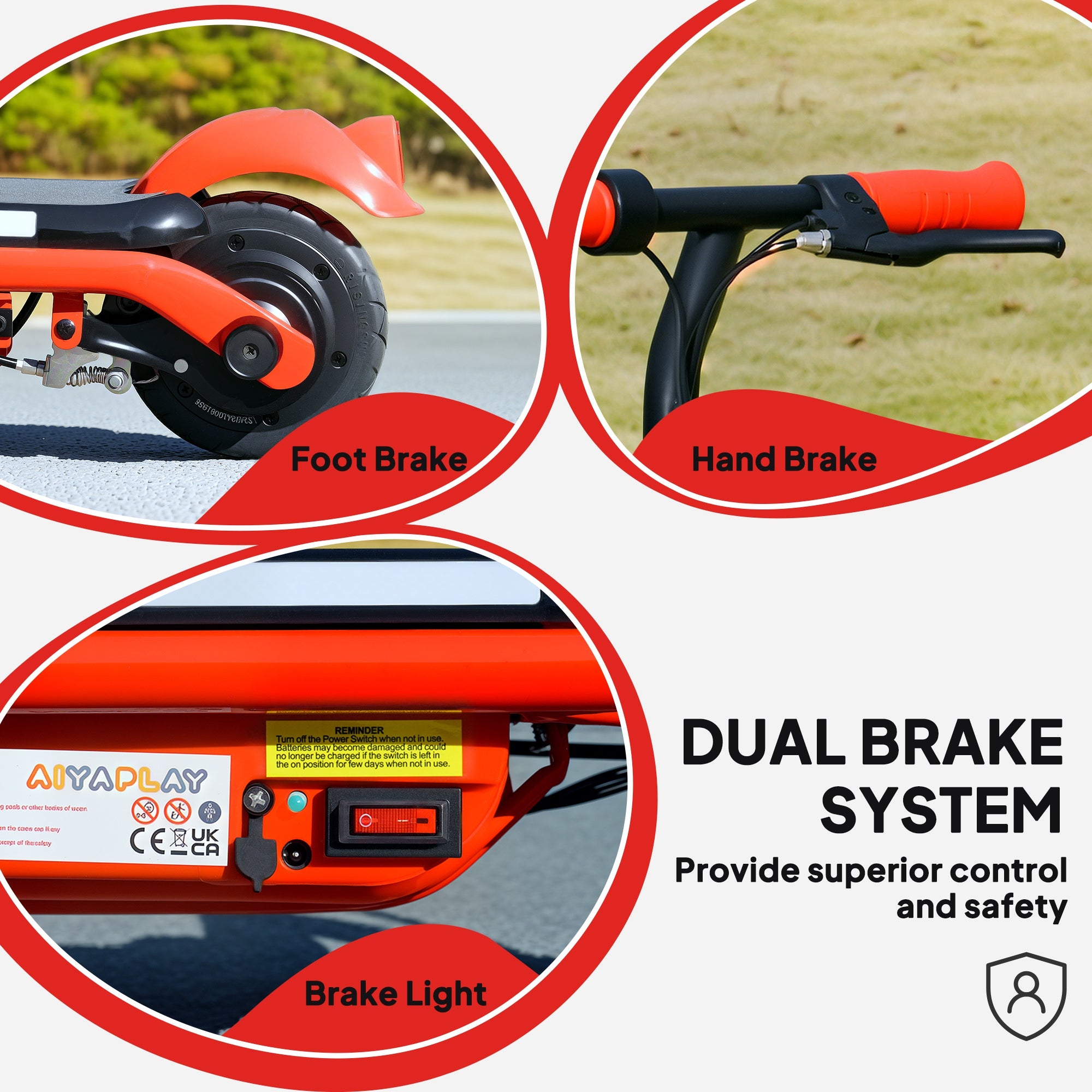 AIYAPLAY Electric Scooter for Kids Ages 6-14, with Dual Brakes, Flash Wheel and Colourful Light, Kids Electric Scooter E Scooter, Up to 12 KM/H & 10 KM, Red - anydaydirect