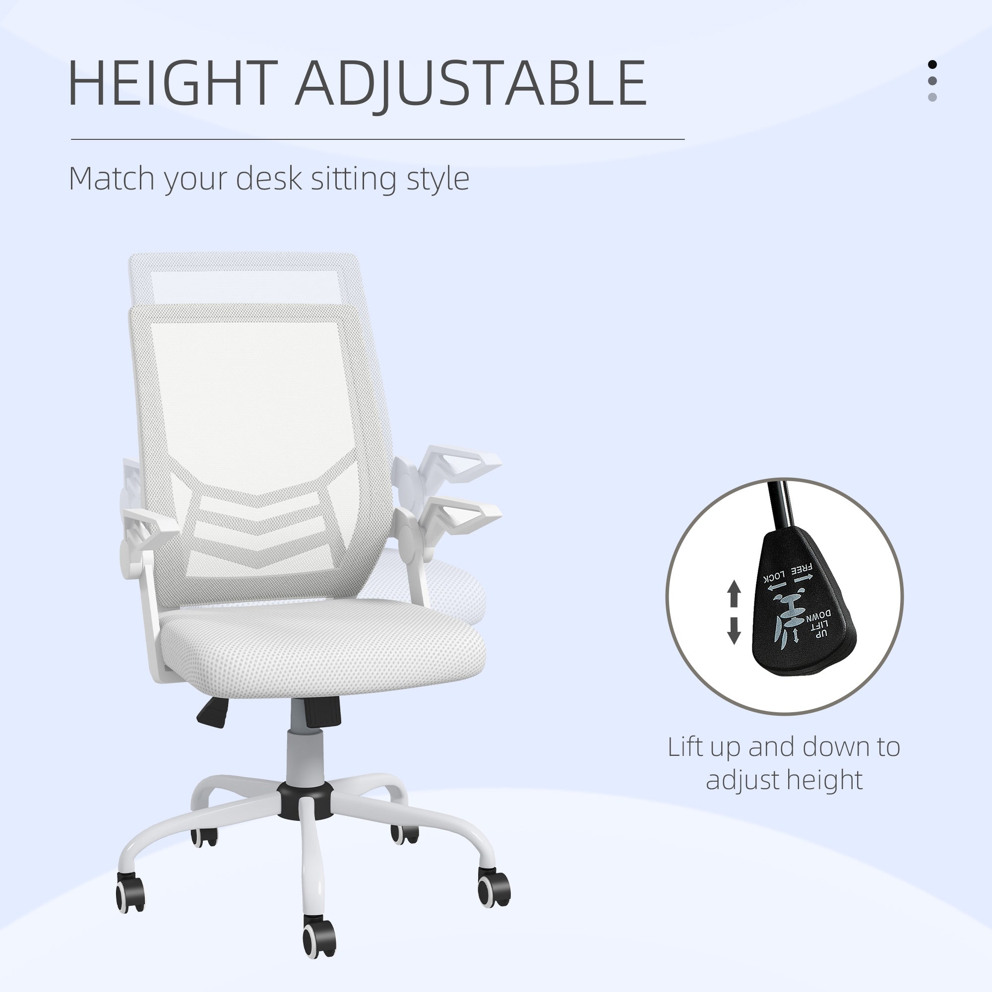 Vinsetto Mesh Office Chair, Computer Desk Chair with Flip-up Armrests, Lumbar Back Support and Swivel Wheels, White - anydaydirect
