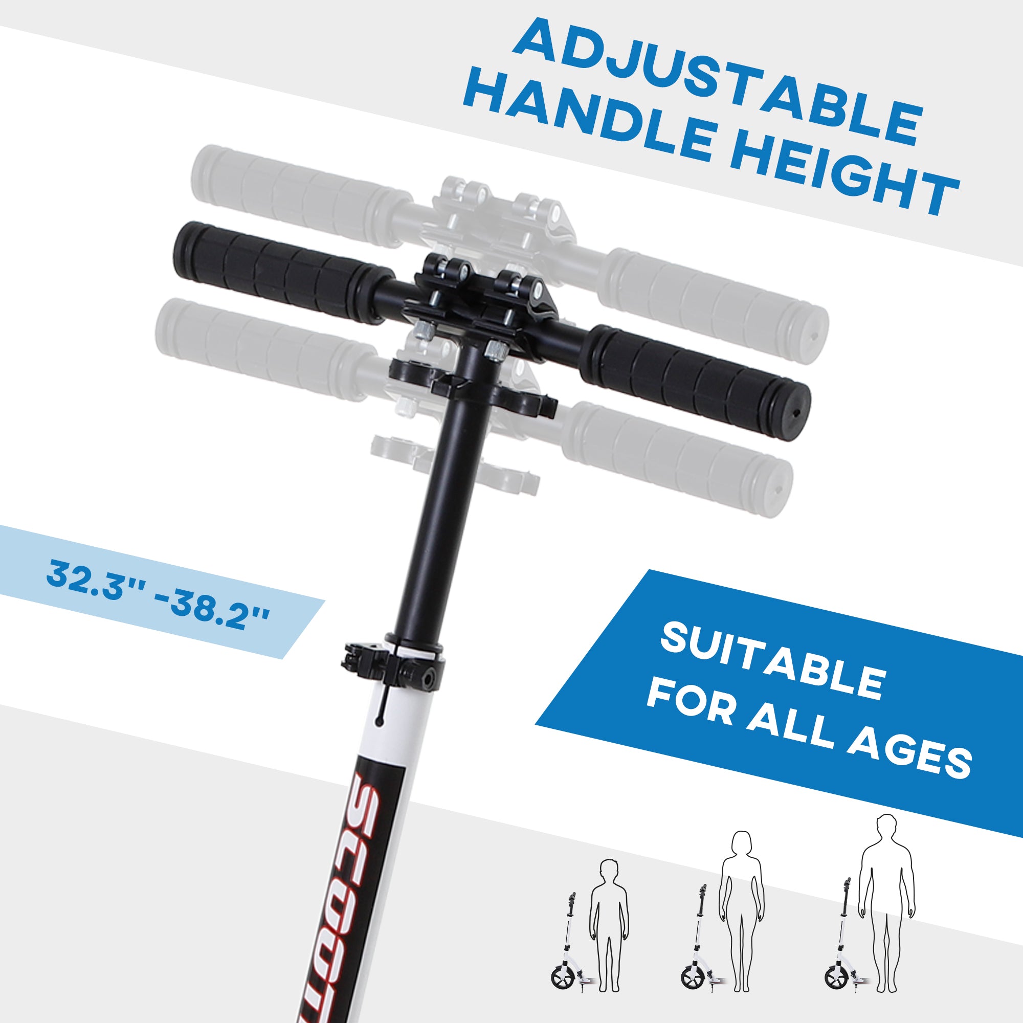 HOMCOM Foldable Kick Scooter with Double Shock Absorption and Big Wheels, Height Adjustable Aluminium Frame Big Wheel Scooter for 14+ Teens Adult - White - anydaydirect