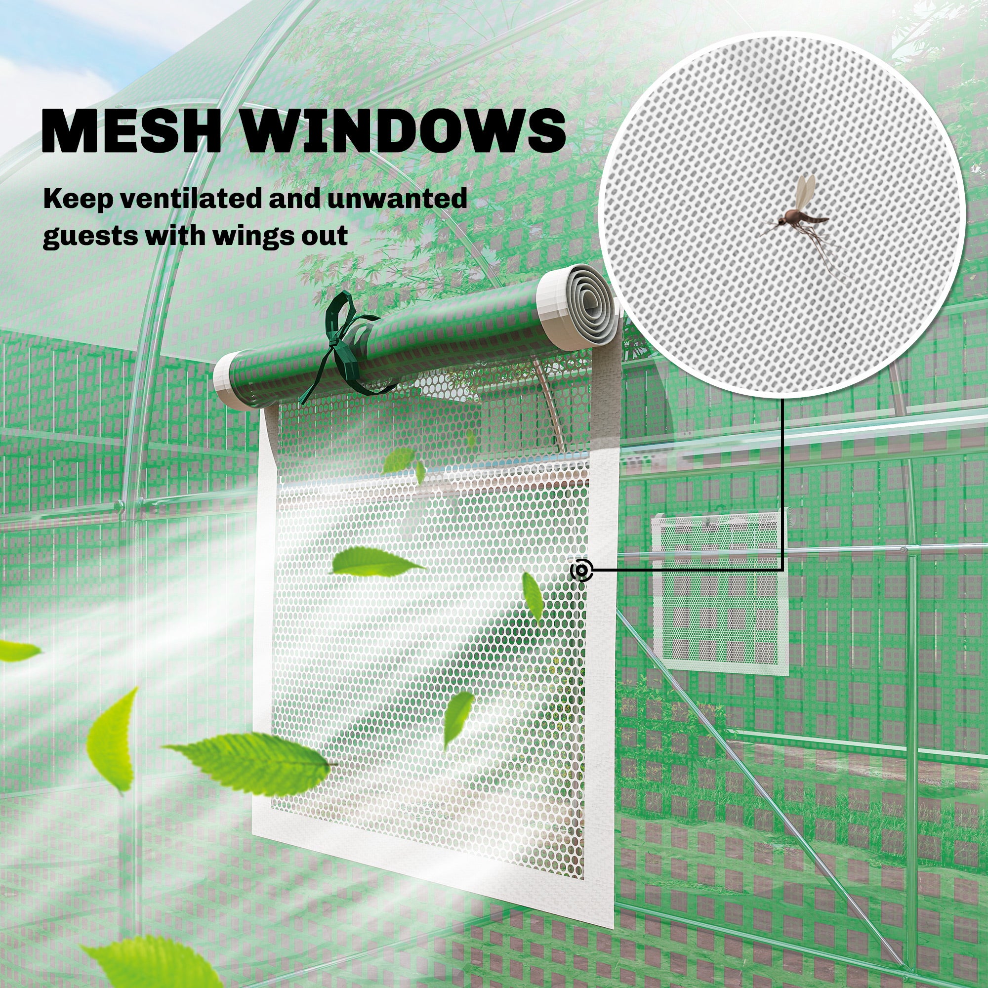 Outsunny 2 x 3 m Walk-in Polytunnel Greenhouse with Hinged Door and 6 Roll Up Mesh Windows, Garden Tunnel Warm House Tent, Green - anydaydirect