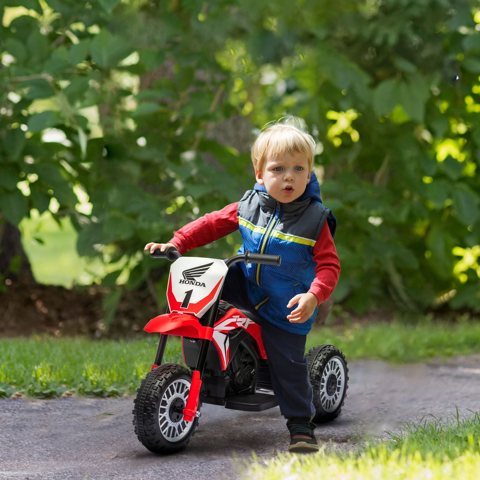 HOMCOM 6V Kids Motorbike, 3 Wheels Kids Electric Bike with Horn, Startup Sound for Ages 18-36 Months - Red - anydaydirect