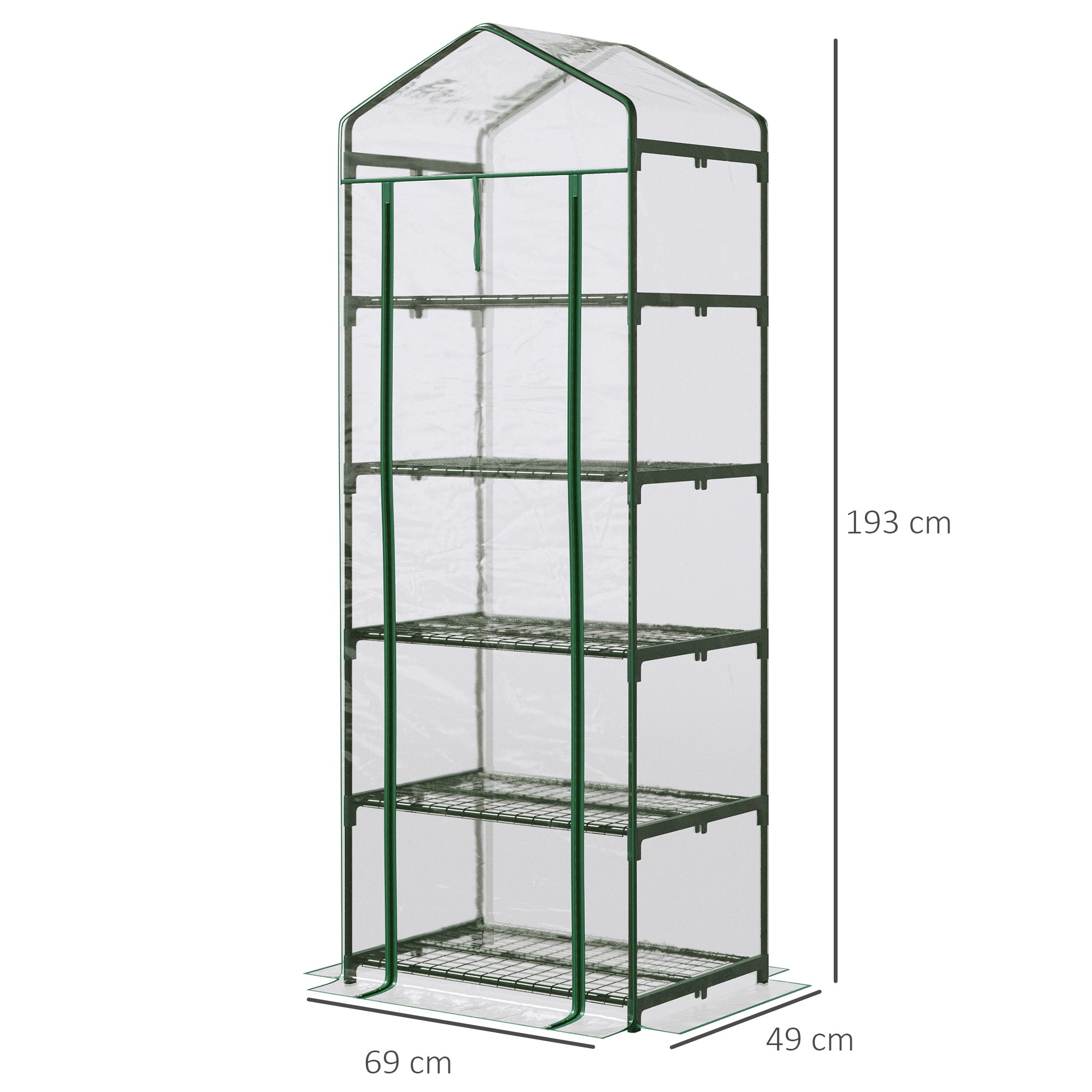 Outsunny 5 Tier Mini Greenhouse Outdoor Flower Stand Green House PVC Cover Portable Shed Metal Frame Transparent 69 x 49 x 193cm - anydaydirect