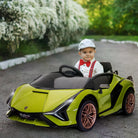 HOMCOM Compatible 12V Battery-powered Kids Electric Ride On Car Lamborghini SIAN Toy with Parental Remote Lights MP3 for 3-5 Years Green - anydaydirect