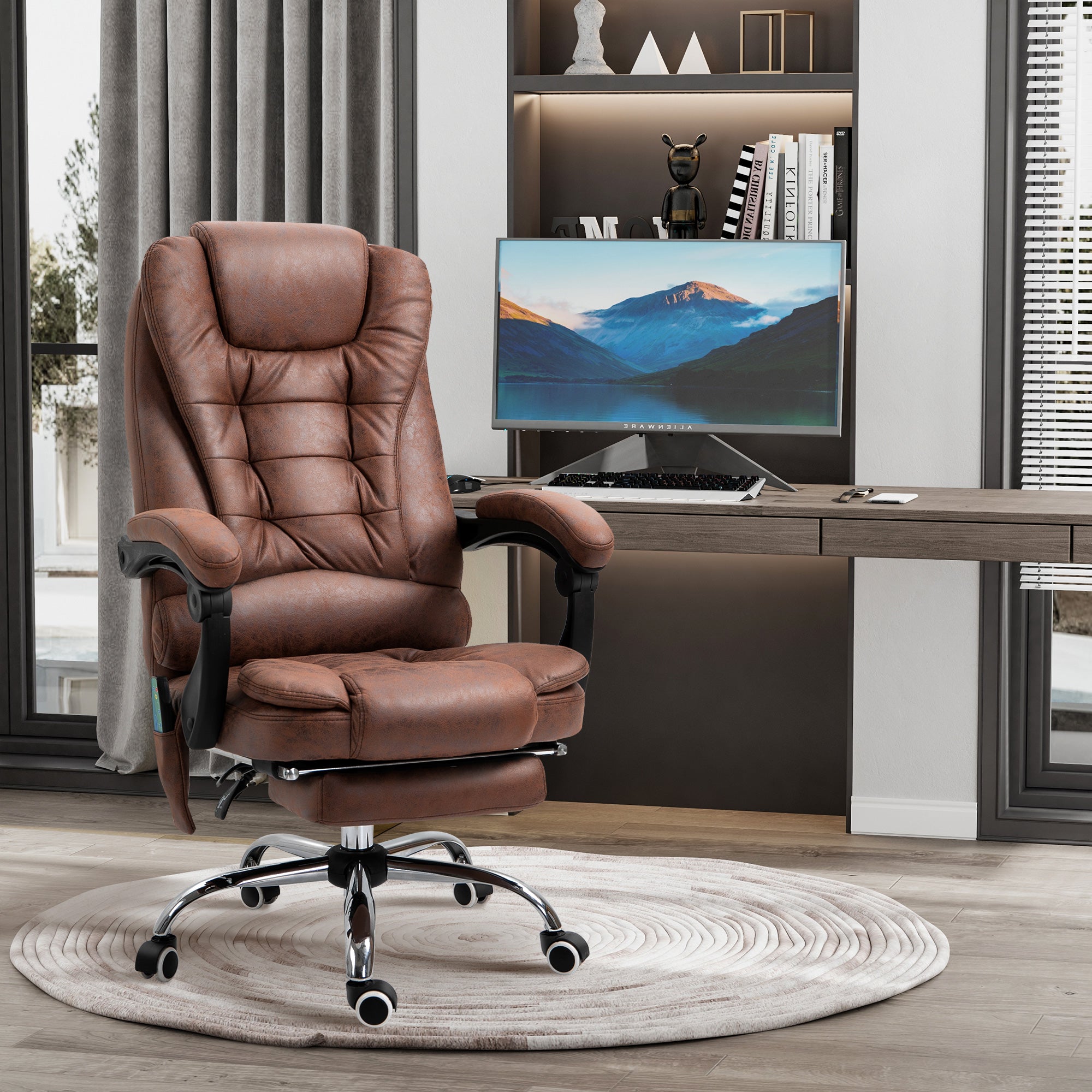 Vinsetto Heated 6 Points Vibration Massage Executive Office Chair Adjustable Swivel Ergonomic High Back Desk Chair Recliner with Footrest Brown - anydaydirect