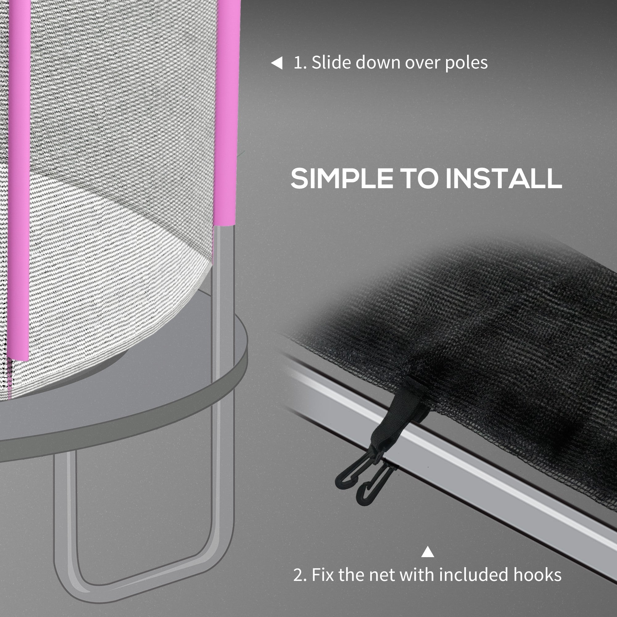 SPORTNOW 8ft Trampoline Net Replacement with 6 Plastic Pole Covers, Weather-Resistant Trampoline Netting Replacement with Zipped Entrance, Poles Not Included, Pink - anydaydirect