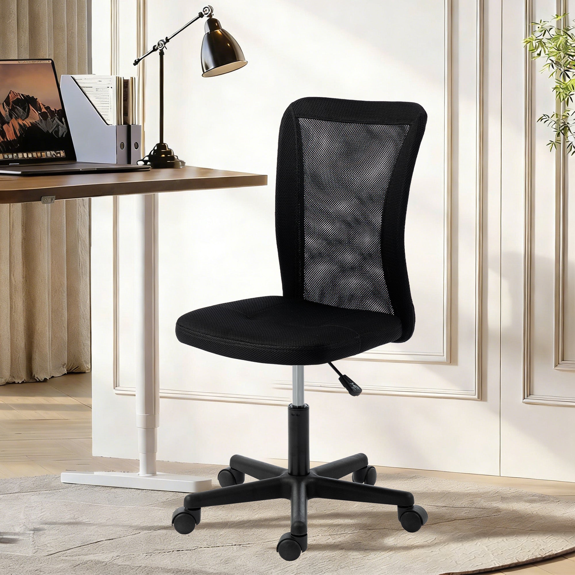 Vinsetto Computer Desk Chair, Armless Mesh Office Chair with Adjustable Height and Rolling Wheels, Black - anydaydirect