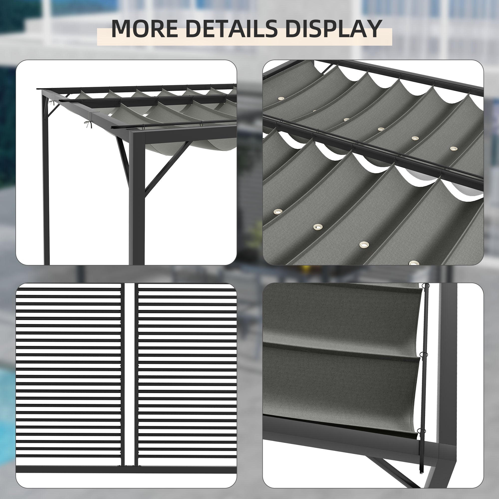 Outsunny 3 x 2.8m Metal Pergola, with Retractable Fabric Roof - Grey - anydaydirect