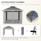 Outsunny Pop Up Canopy Tent with Double Roof, Zipped Mesh Sidewalls, Carrying Bag, Height Adjustable for Patio Garden, Dark Grey - anydaydirect