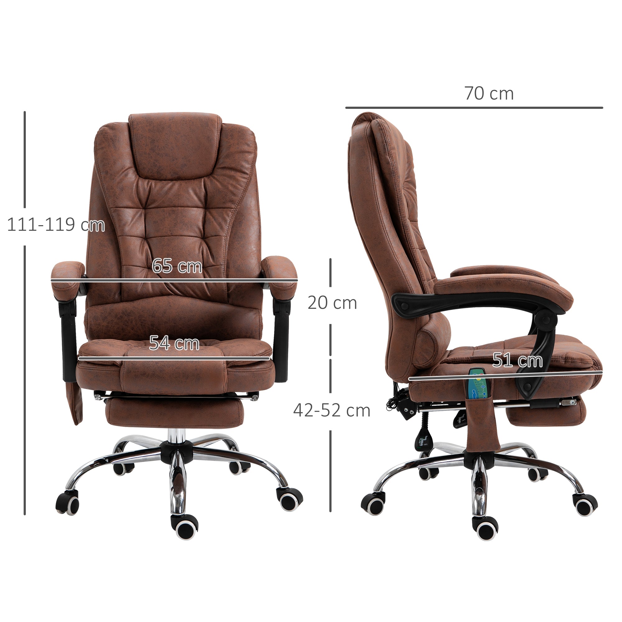 Vinsetto Heated 6 Points Vibration Massage Executive Office Chair Adjustable Swivel Ergonomic High Back Desk Chair Recliner with Footrest Brown - anydaydirect