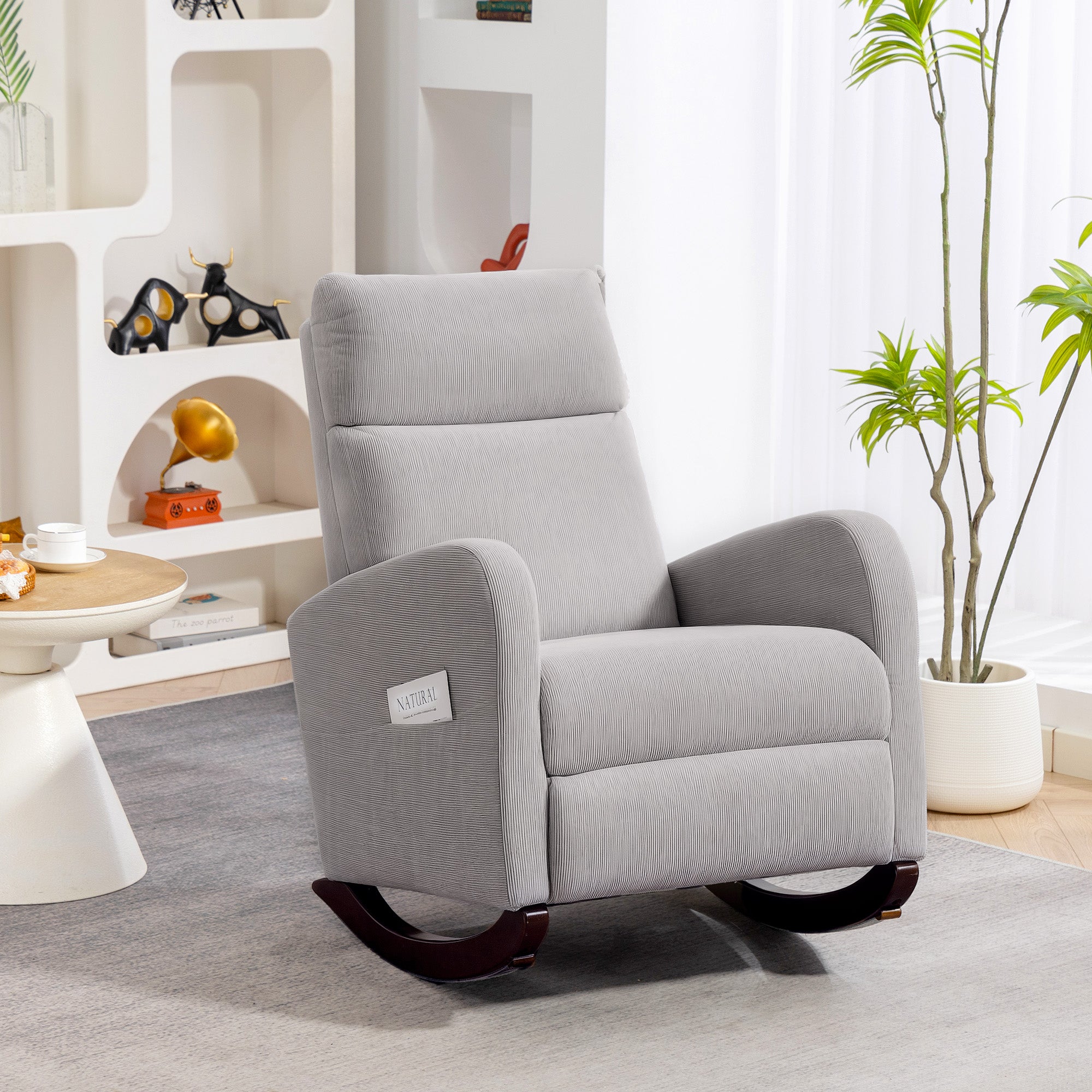 HOMCOM Corduroy Rocking Armchair - Grey - anydaydirect