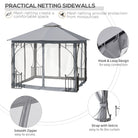 Outsunny 3 x 3(m) Garden Gazebo Patio Party Tent Shelter Outdoor Canopy Double Tier Sun Shade Metal Frame Netting, Light Grey - anydaydirect