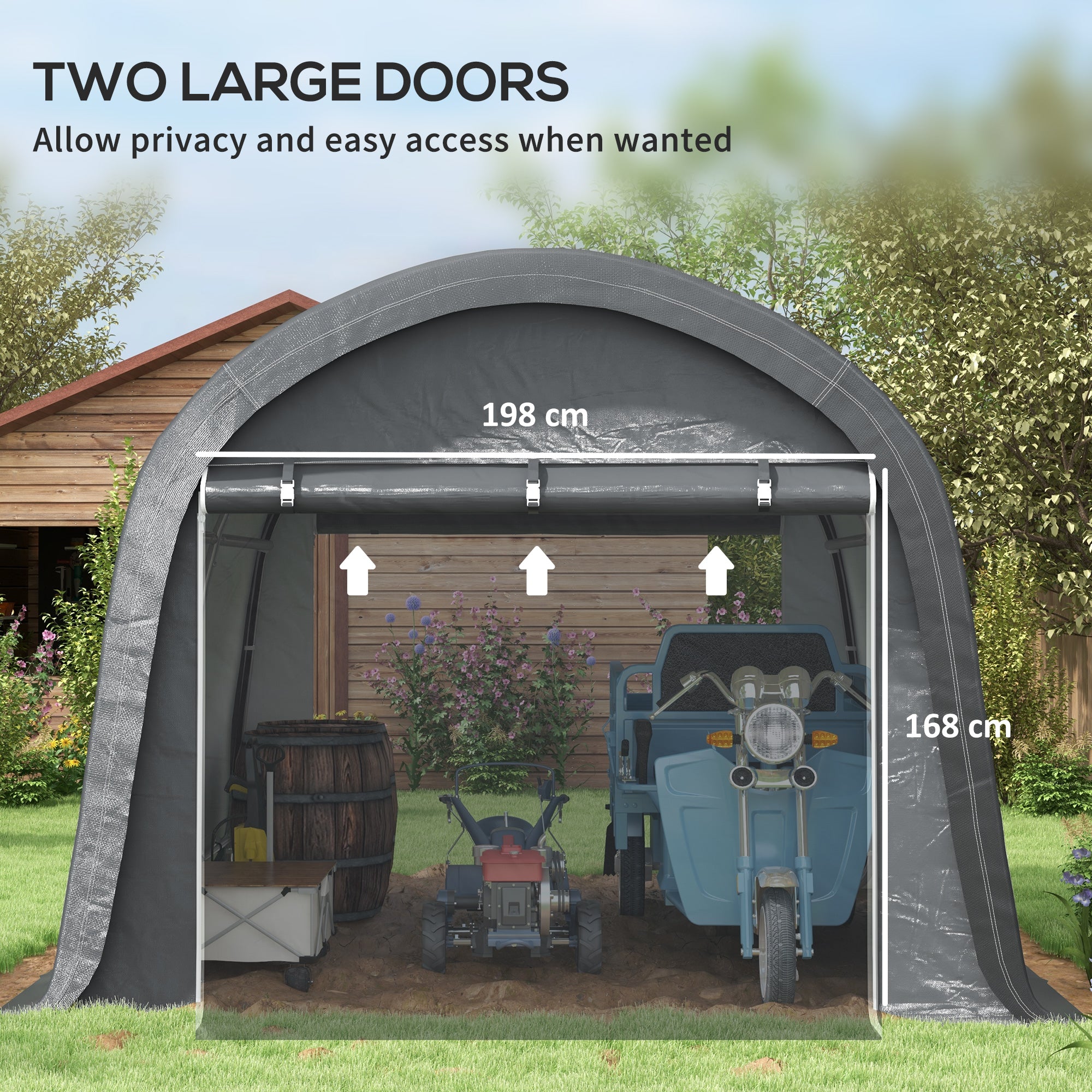 Outsunny 3 x 3(m) Garden Storage Tent, Heavy Duty Outdoor Shed, Waterproof Portable Shed Storage Shelter with Galvanised Steel Frame for Bike, Motorcycle, Garden Tools, Grey - anydaydirect