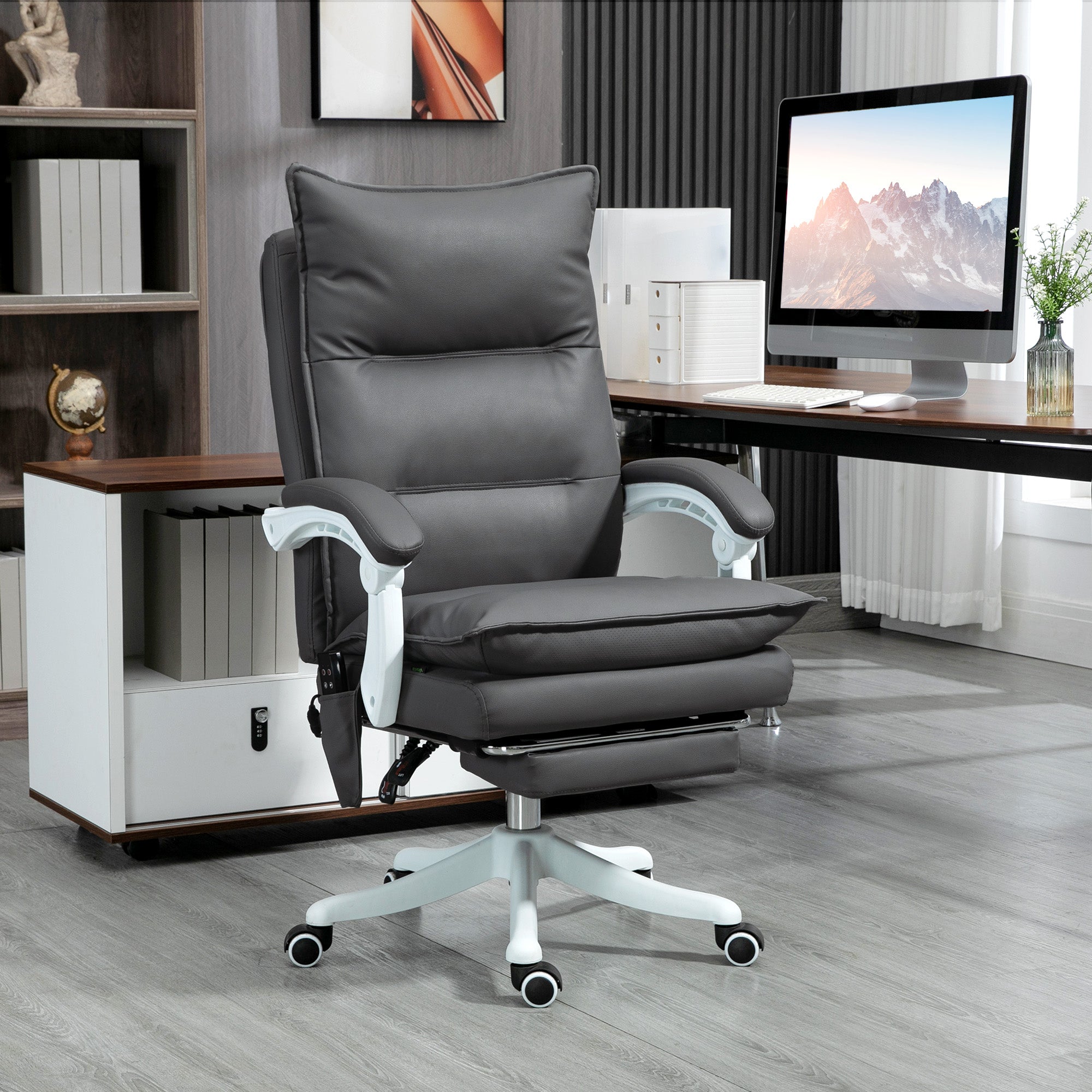 Vinsetto Vibration Massage Office Chair with Heat, Ergonomic Computer Desk Chairs, Faux Leather Desk Chair with Footrest, Armrest and Reclining Backrest, Charcoal Grey - anydaydirect