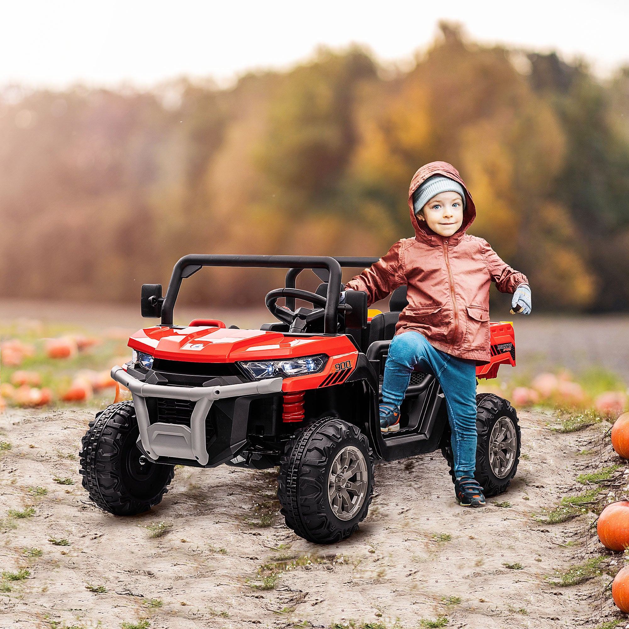 HOMCOM 12V Two-Seater Kids Electric Ride-On Car, with Electric Bucket, Remote Control - Red - anydaydirect