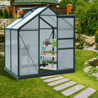 Outsunny 6 x 4ft Polycarbonate Greenhouse, Large Walk-In Green House with Slide Door and Window, Garden Plants Grow House with Aluminium Frame and Foundation, Dark Green - anydaydirect