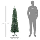 HOMCOM 5.5FT Artificial Snow Dipped Christmas Tree Xmas Pencil Tree Holiday Home Indoor Decoration with Foldable Black Stand, Green - anydaydirect