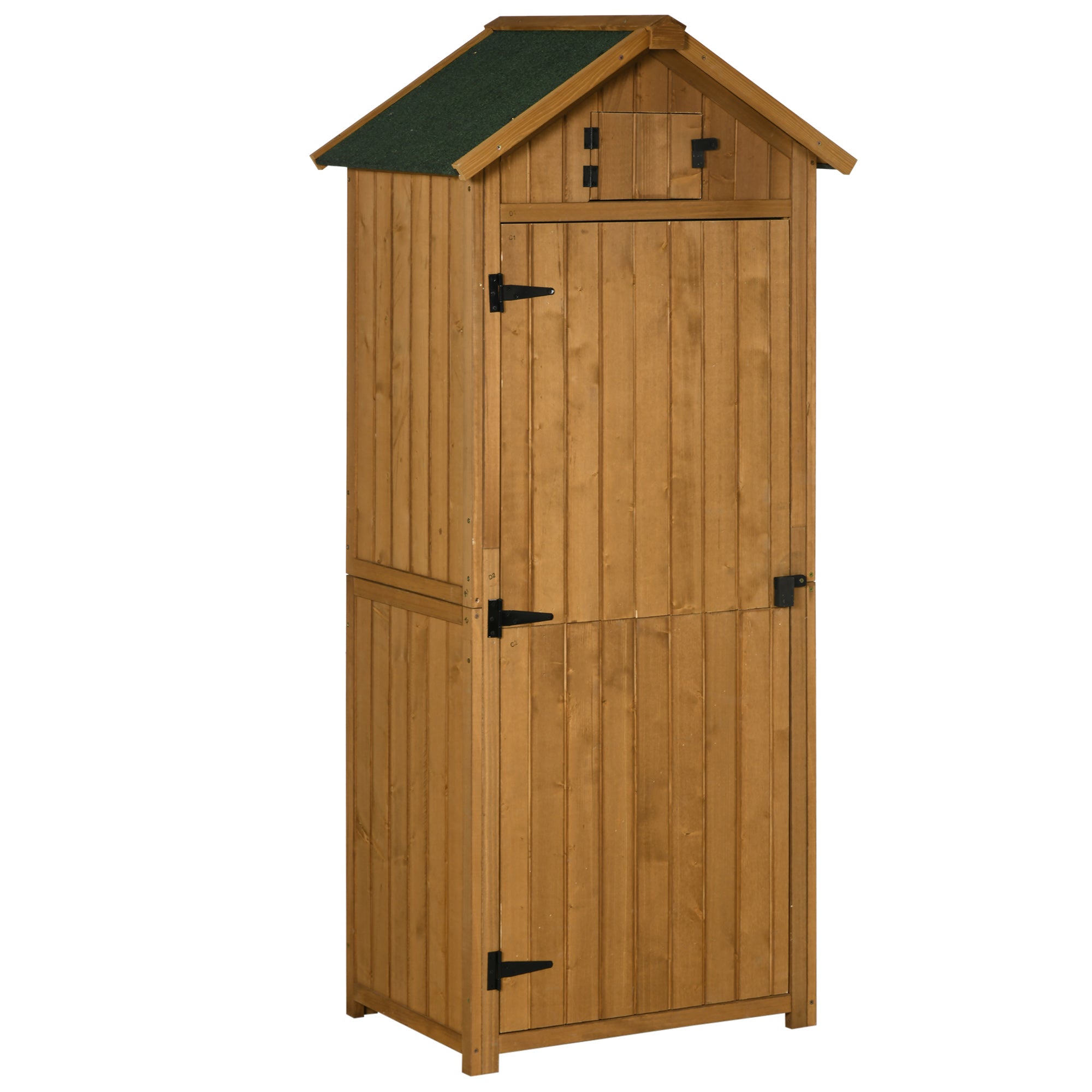 Outsunny Wooden Garden Storage Shed Vertical Tool Cabinet Organiser w/ Shelves, Lockable Door, 77 x 54.2 x 179 cm, Brown - anydaydirect