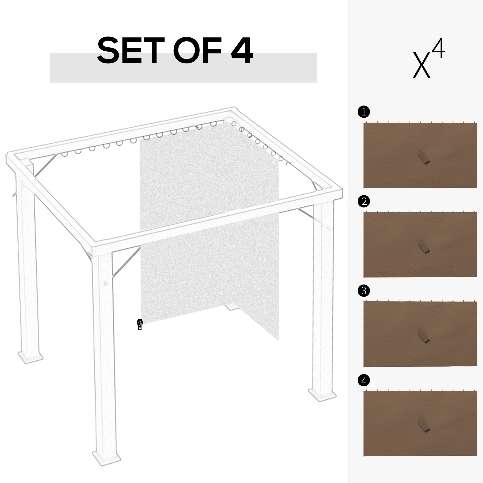 Outsunny Set of Four 3 x 4m Gazebo Replacement Walls - Dark Brown - anydaydirect