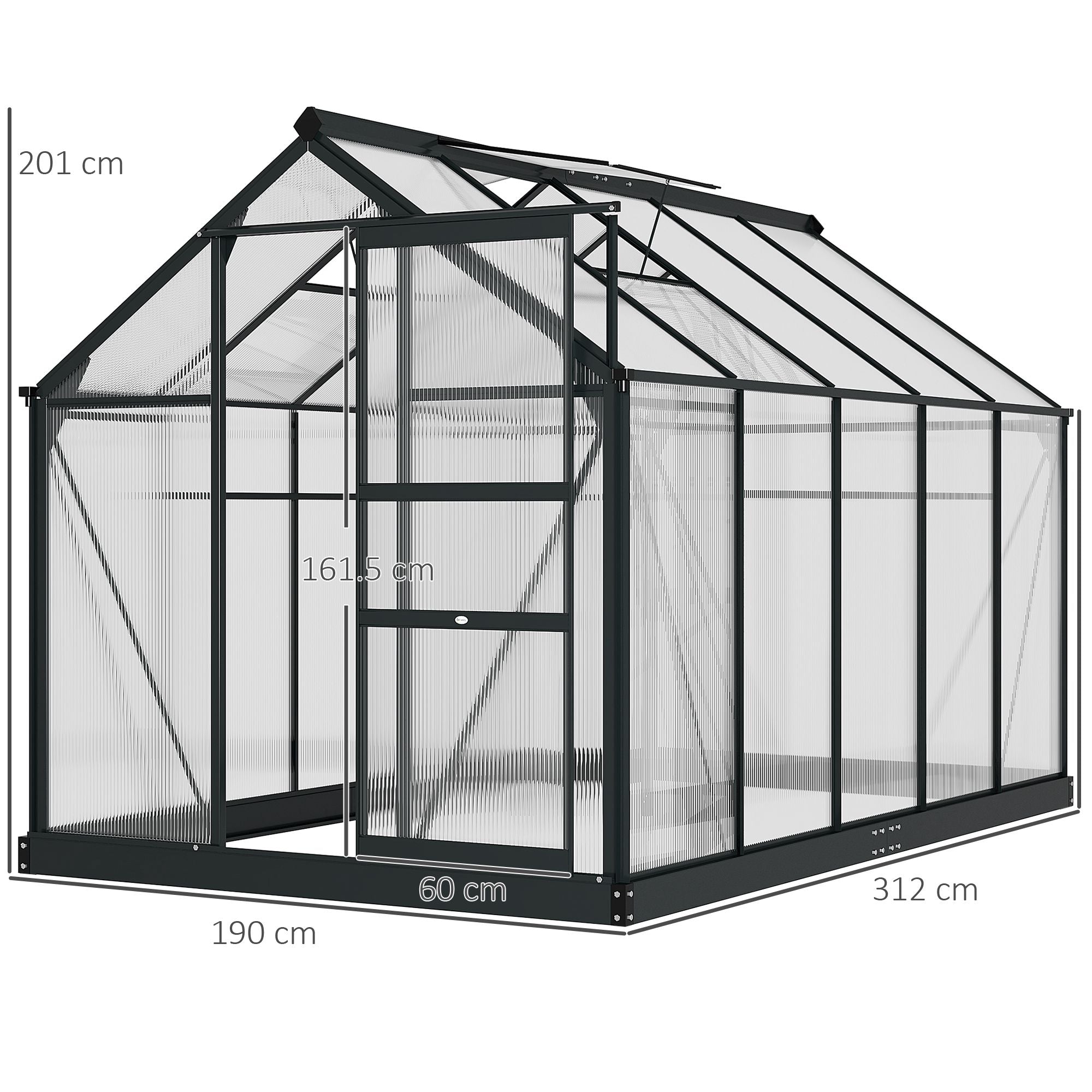 Outsunny 6 x 10ft Polycarbonate Greenhouse, Large Walk-In Green House with Slide Door and Window, Garden Plants Grow House with Aluminium Frame and Foundation, Grey - anydaydirect