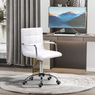 Vinsetto Office Chair, Makeup Vanity Chair, Mid Back Computer Chair, PU Leather Swivel Study Chair with Adjustable Height, Armrest and Rolling Wheels, White - anydaydirect