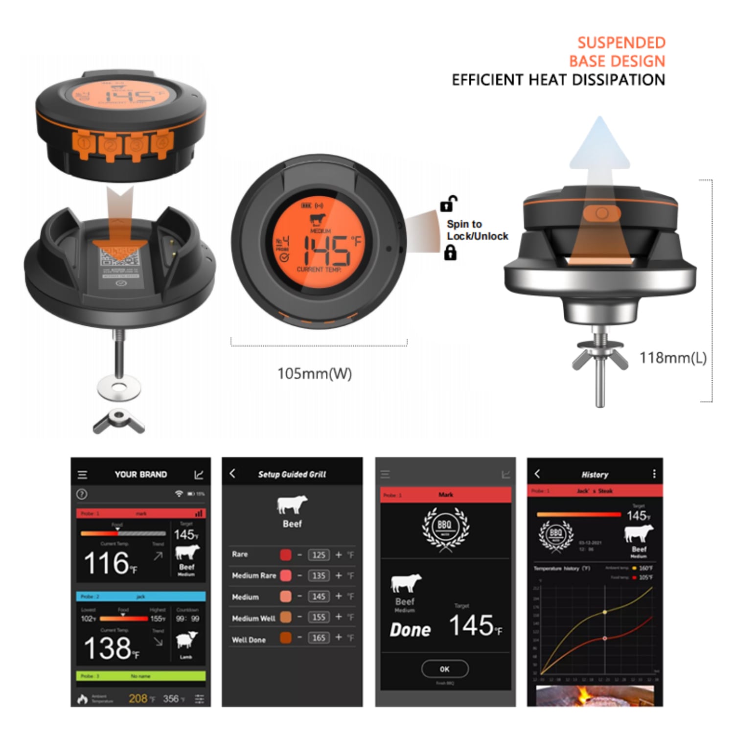 Bluetooth Dome And Food Thermometer - anydaydirect