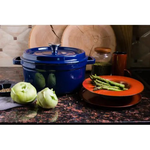 Grandfeu Enamelled Cast Iron Pot in Blue, 4.7l. With Lid - anydaydirect