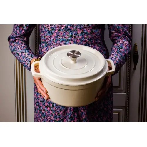 Grandfeu Enamelled Cast Iron Pot in White, 4.7l. With Lid - anydaydirect