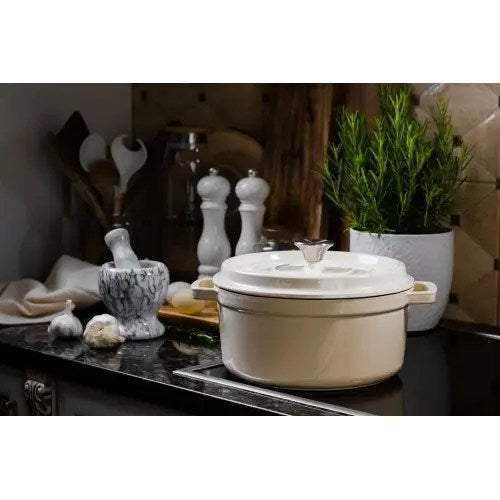 Grandfeu Enamelled Cast Iron Pot in White, 4.7l. With Lid - anydaydirect