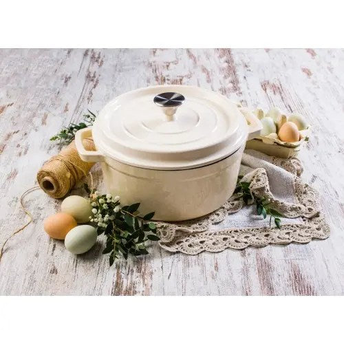 Grandfeu Enamelled Cast Iron Pot in White, 4.7l. With Lid - anydaydirect