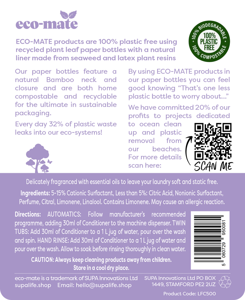 Eco Mate Lavender concentrated fabric conditioner - 500ml - anydaydirect
