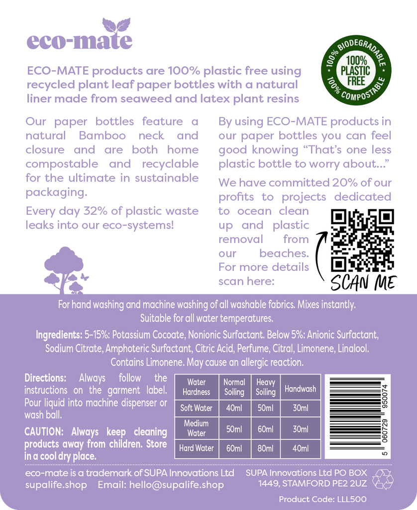 Eco Mate Lavender concentrated non-bio laundry liquid - 500ml - anydaydirect