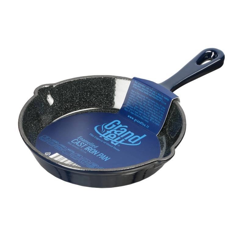 Grandfeu Blue Enamelled Cast Iron frying pan, Ø 15.5cm. - anydaydirect