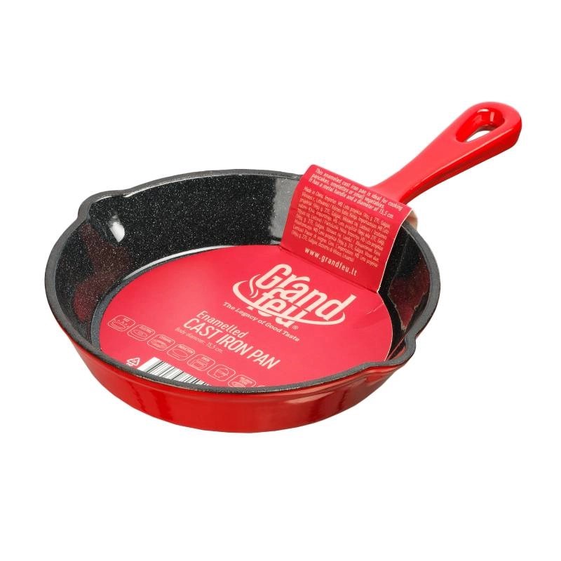 Grandfeu Red Enamelled Cast Iron frying pan, Ø 15.5cm. - anydaydirect