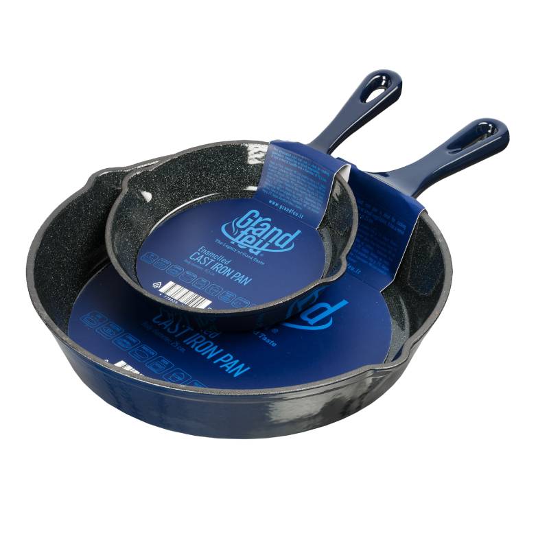 Grandfeu Blue Enamelled Cast Iron frying pan, Ø 25cm. - anydaydirect